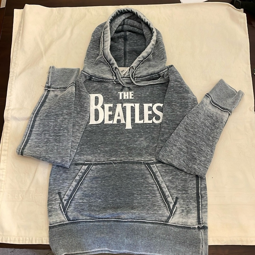 J America Beatles gray hooded sweatshirt, size small.
